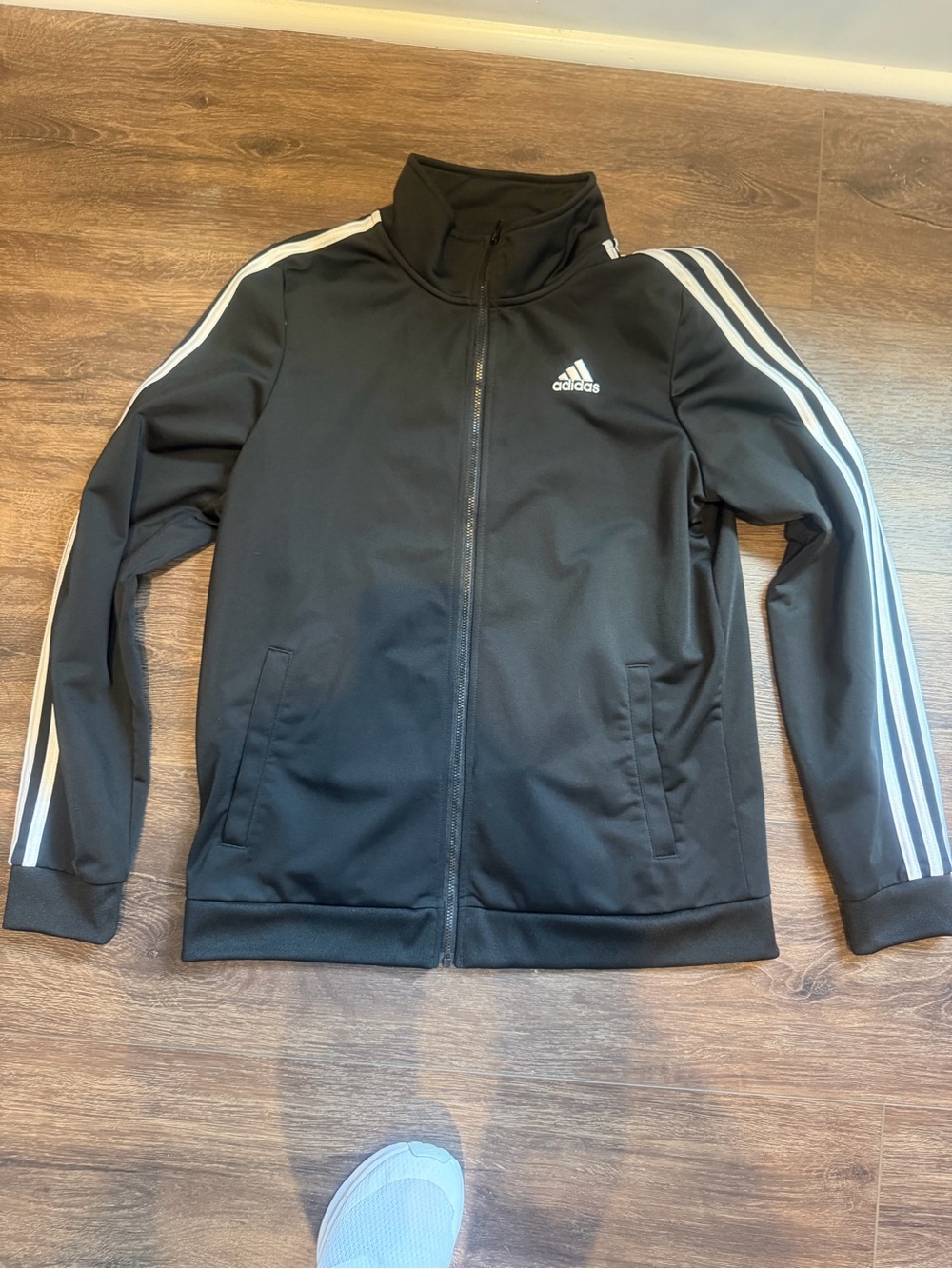adidas Black Track Jacket with White Stripe Accents